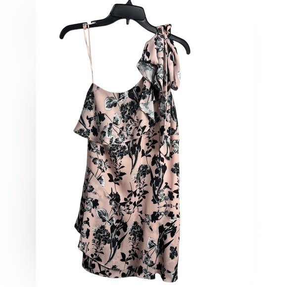 Parker Pink & Black Floral One Shoulder Ruffle Dress XS - Picture 2 of 7